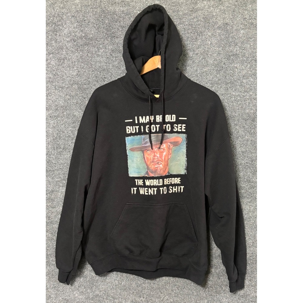 Gildan Mens XL Black Clint Eastwood Spaghetti Western Graphic‎ Hoodie Pullover